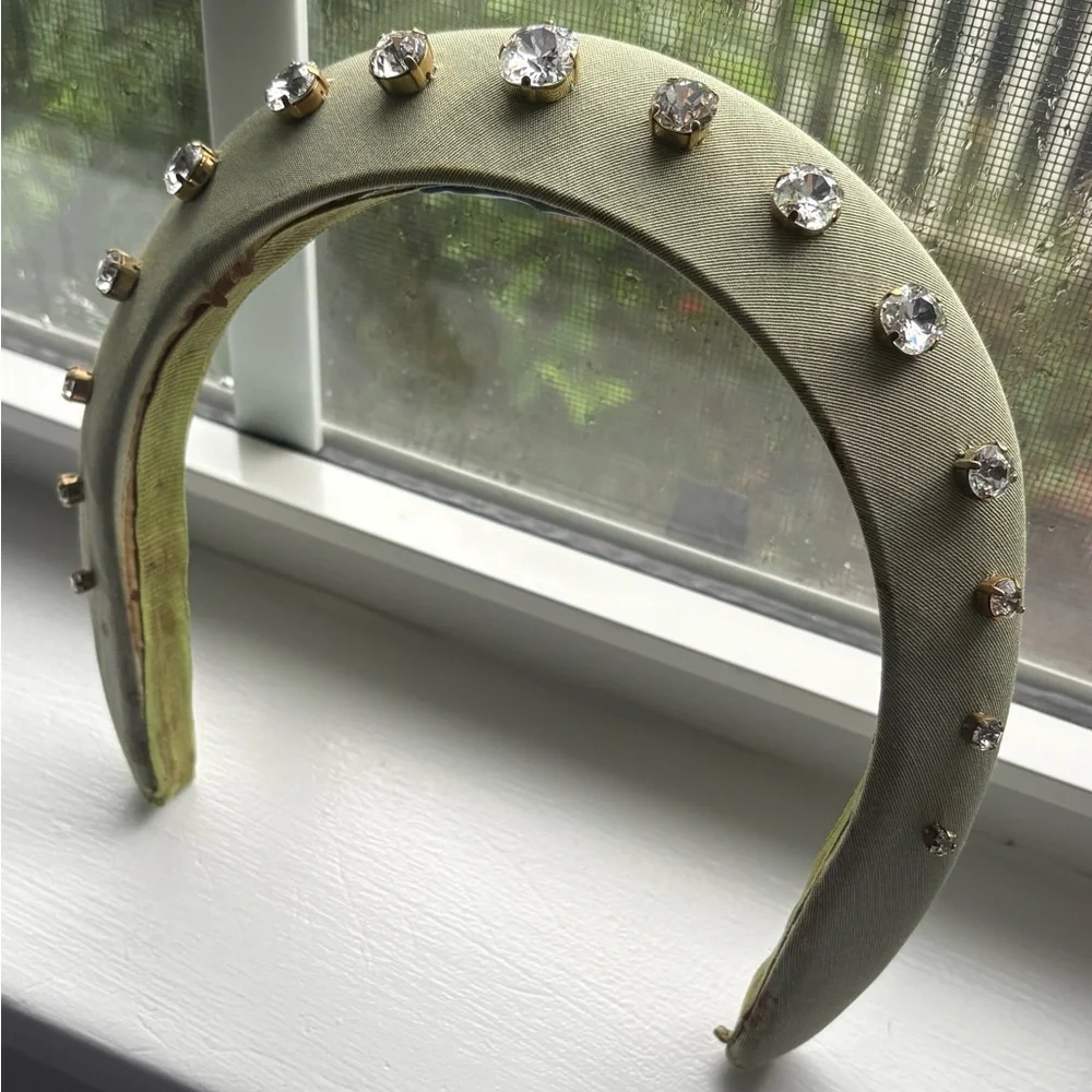 💚 FLAWED - Hill House Green Moire Jeweled Halo Headband 💚 - Picture 3 of 15